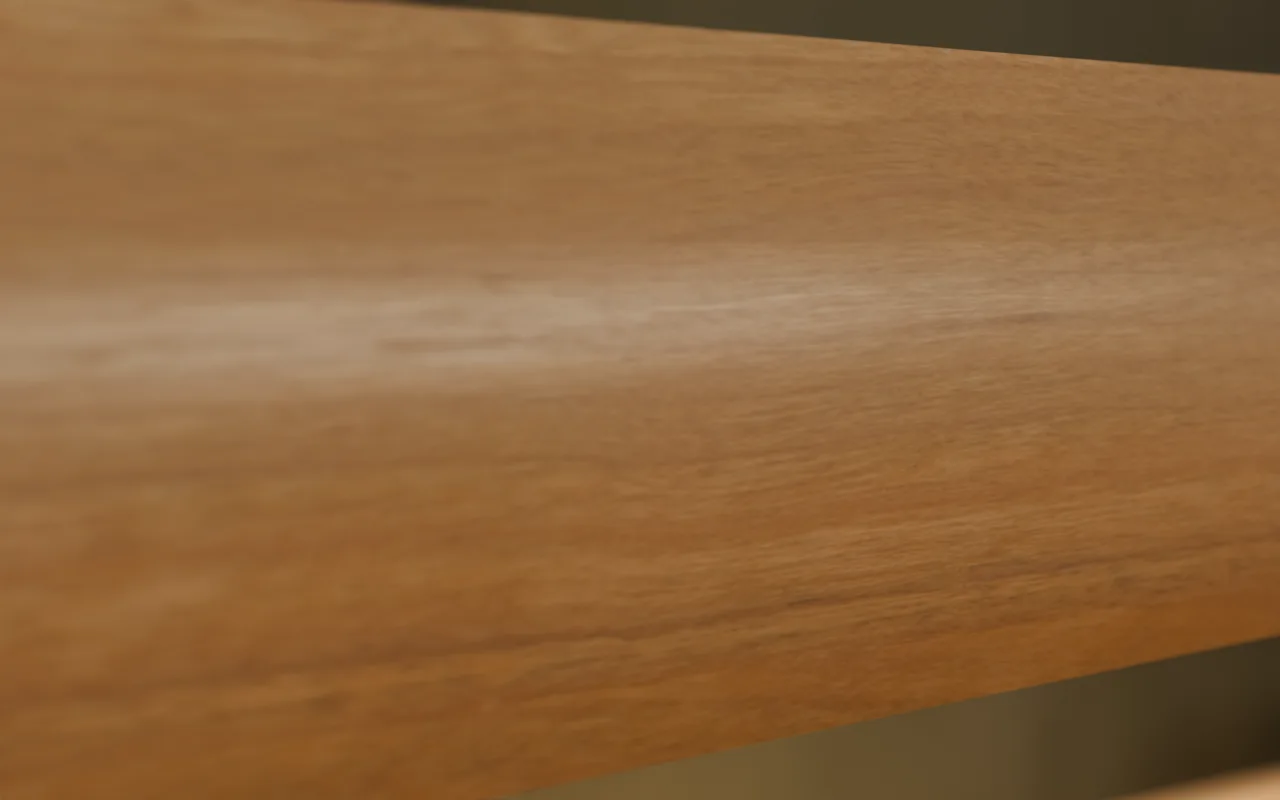 Close detail of the pendant's timber surface.